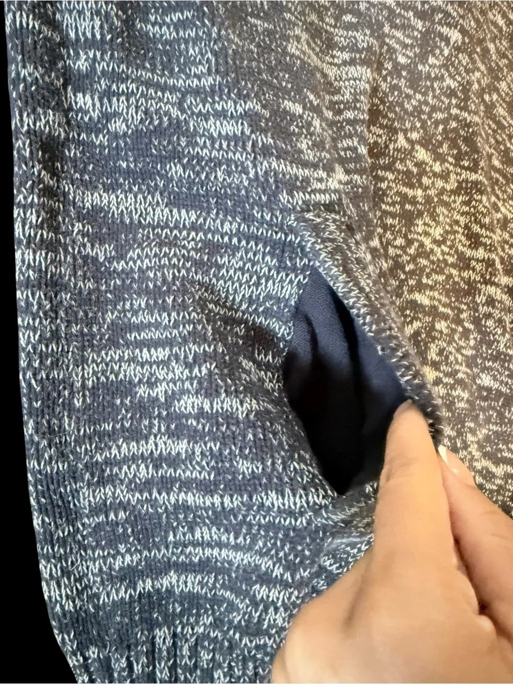 H&M L.O.G.G. Mens M Blue Marled Knit Henley Hoodie Sweater Kangaroo Pocket